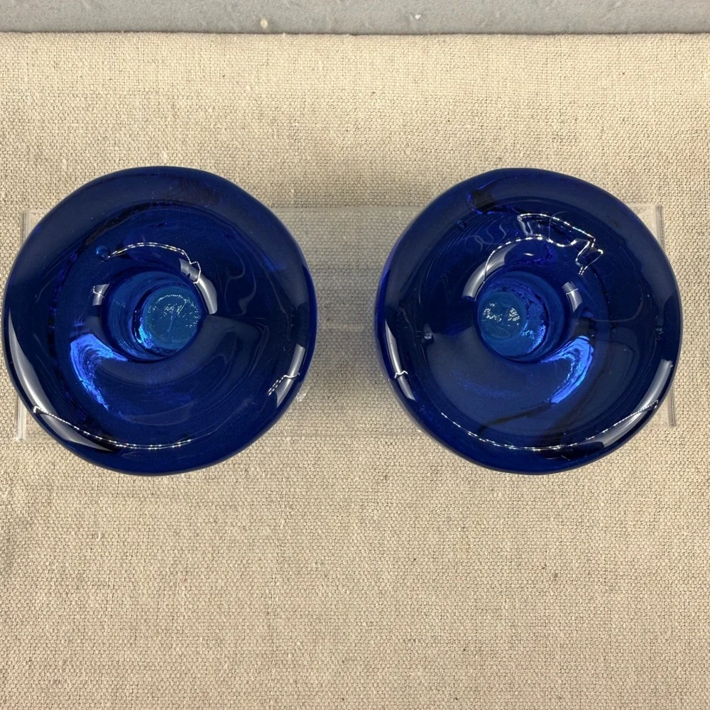 Blenko‎ 990A Cobalt Blue Pucks Glass Candle Holders Don Shepherd